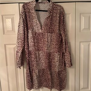 Leopard Print Long Sleeve Tunic Dress